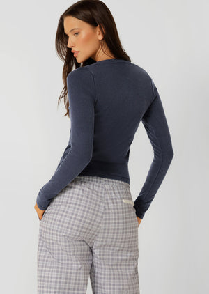 Lorna Jane Original Sport Washed Rib Long Sleeve Top - Washed Midnight Blue