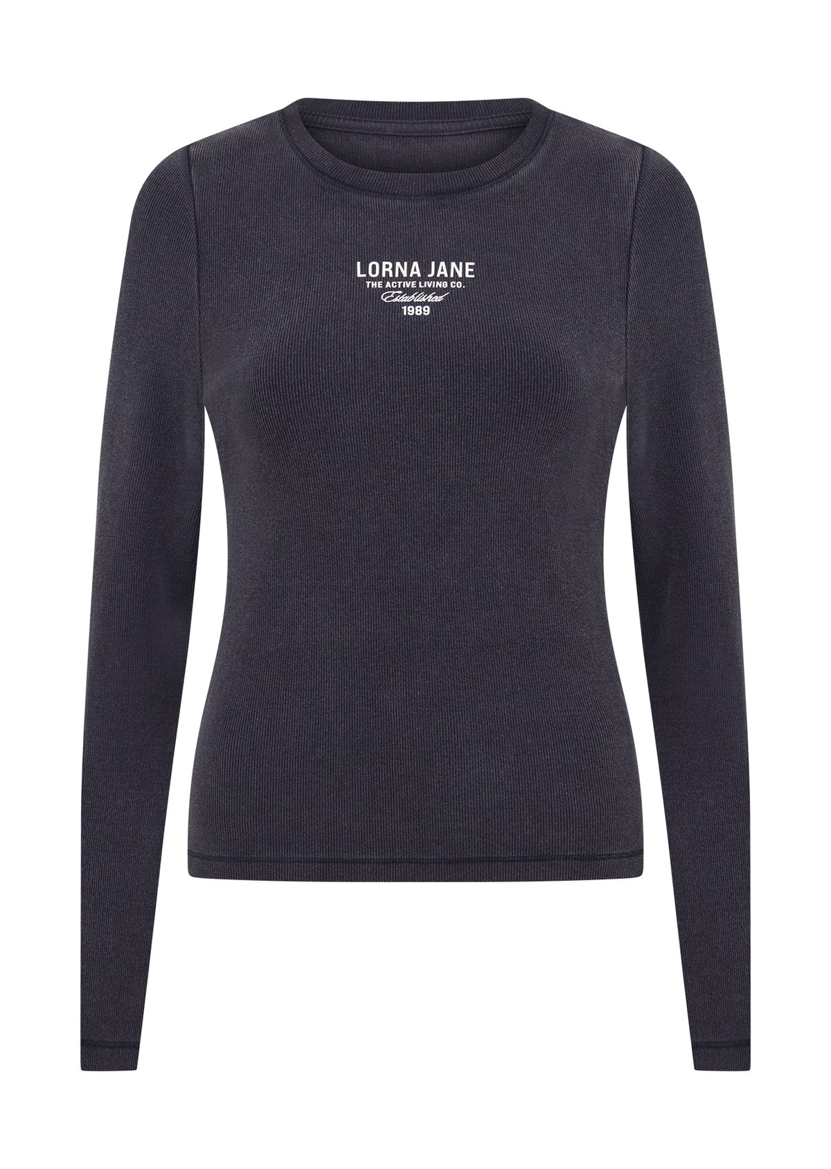 Lorna Jane Original Sport Washed Rib Long Sleeve Top - Washed Midnight Blue