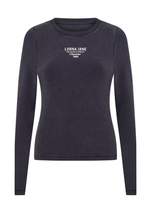 Lorna Jane Original Sport Washed Rib Long Sleeve Top - Washed Midnight Blue