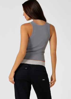 Lorna Jane Original Sport Washed Rib Tank - Washed Powder Grey
