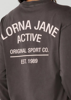 Lorna Jane Washed Original Sport Long Sleeve T-Shirt - Washed Titanium