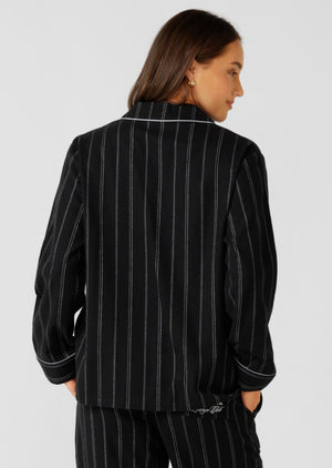 Lorna Jane Flannel Lounge Shirt - Navy Pinstripe