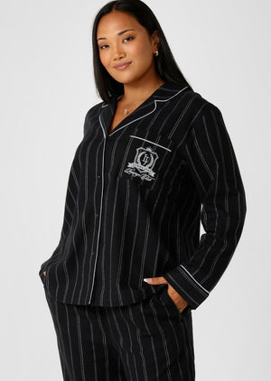 Lorna Jane Flannel Lounge Shirt - Navy Pinstripe