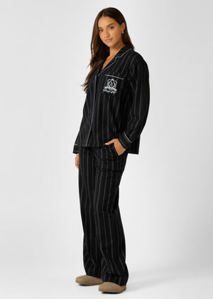 Lorna Jane Flannel Lounge Shirt - Navy Pinstripe