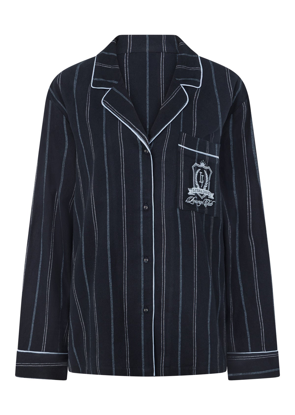 Lorna Jane Flannel Lounge Shirt - Navy Pinstripe