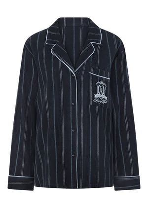 Lorna Jane Flannel Lounge Shirt - Navy Pinstripe