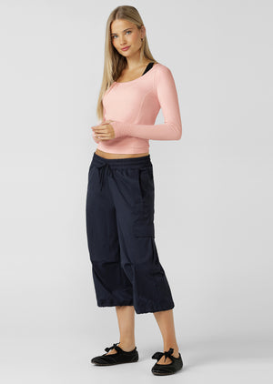 Lorna Jane Train Warmer Long Sleeve Rib Top - Pale Peony
