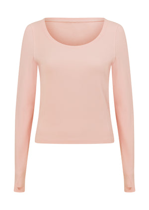 Lorna Jane Train Warmer Long Sleeve Rib Top - Pale Peony