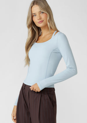 Lorna Jane Train Warmer Long Sleeve Rib Top - Vibrant Sky
