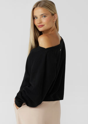 Lorna Jane Cloud Soft Relaxed Fit Long Sleeve Top - Black