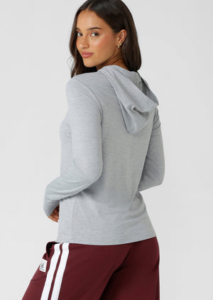 Lorna Jane Sunrise Long Sleeve Hooded Top - Grey Marl