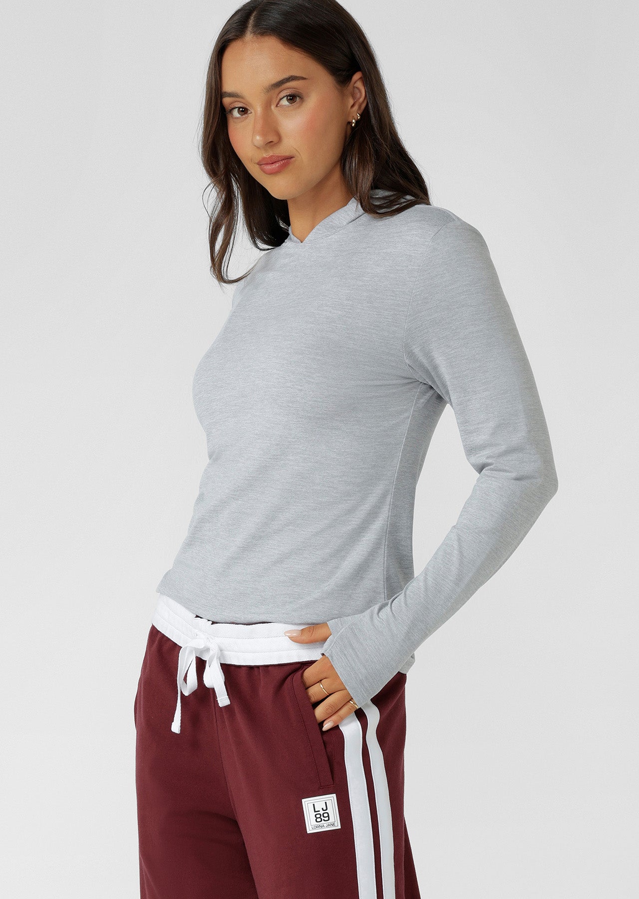 Lorna Jane Sunrise Long Sleeve Hooded Top - Grey Marl