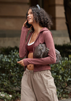 Lorna Jane Soft Touch Warm Up Jacket - Dark Ruby Marl