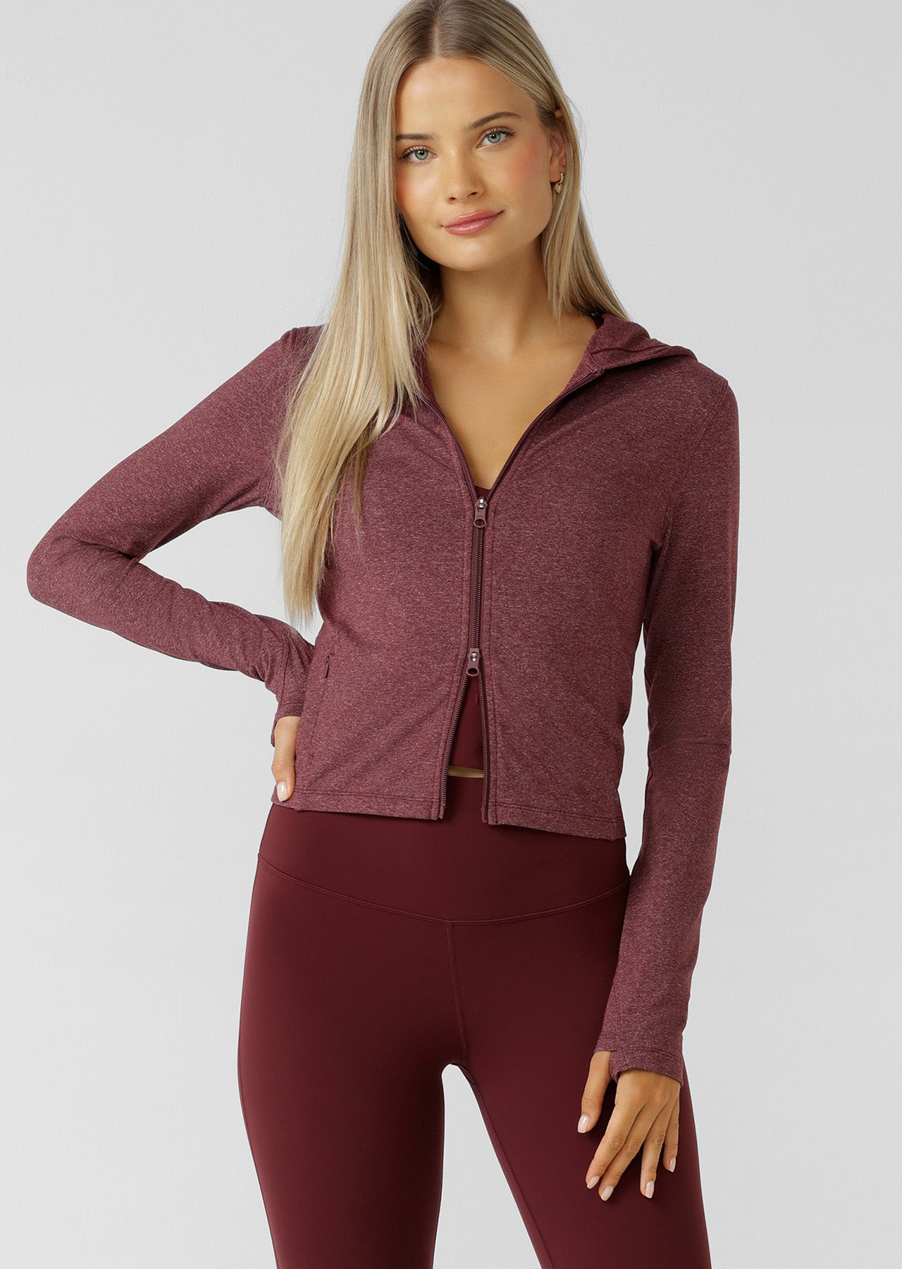 Lorna Jane Soft Touch Warm Up Jacket - Dark Ruby Marl