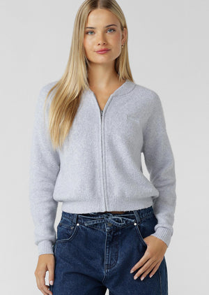 Lorna Jane Boucle Knit Bomber Jacket - Snowy Grey
