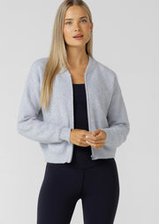 Lorna Jane Boucle Knit Bomber Jacket - Snowy Grey