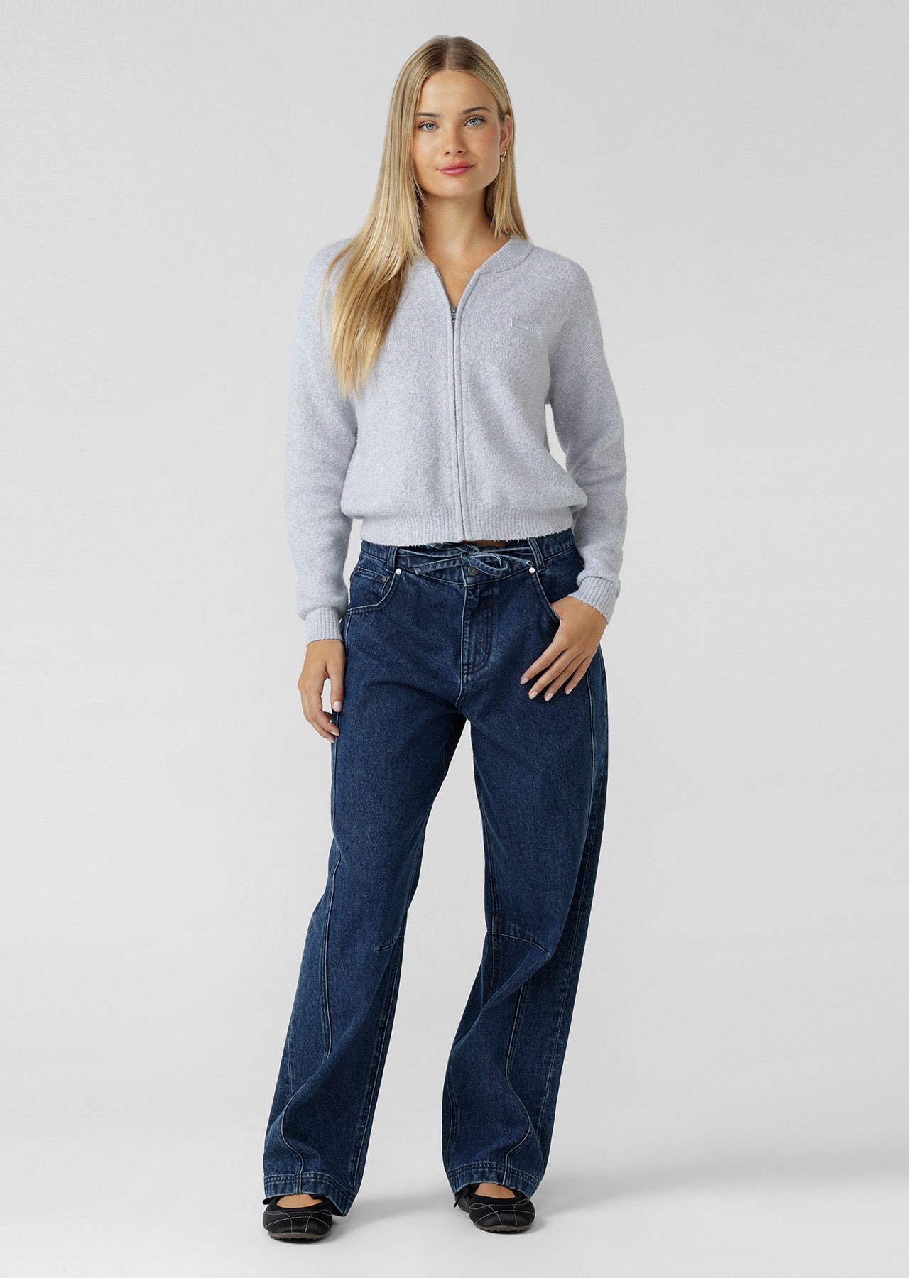 Lorna Jane Boucle Knit Bomber Jacket - Snowy Grey