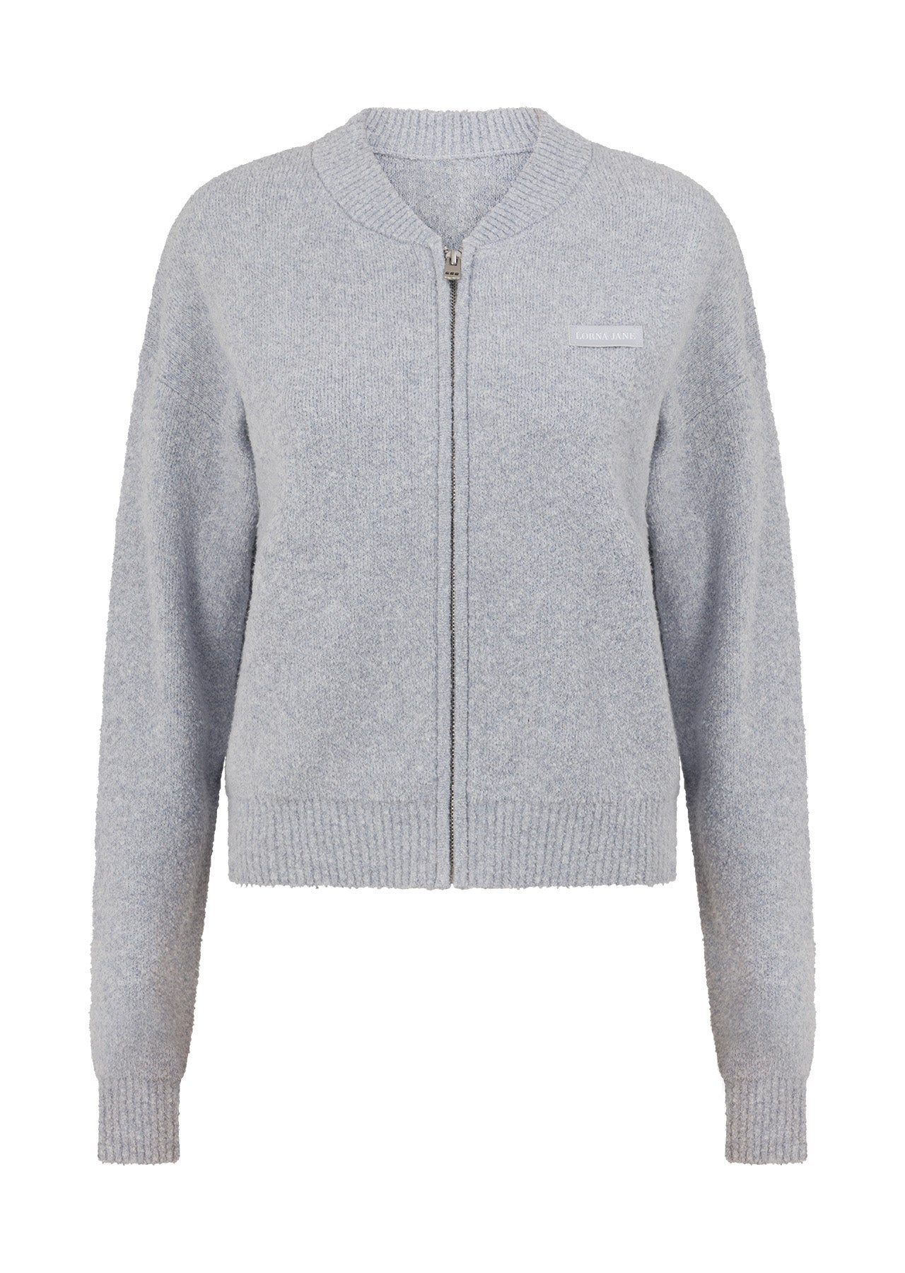 Lorna Jane Boucle Knit Bomber Jacket - Snowy Grey