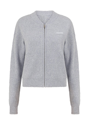 Lorna Jane Boucle Knit Bomber Jacket - Snowy Grey