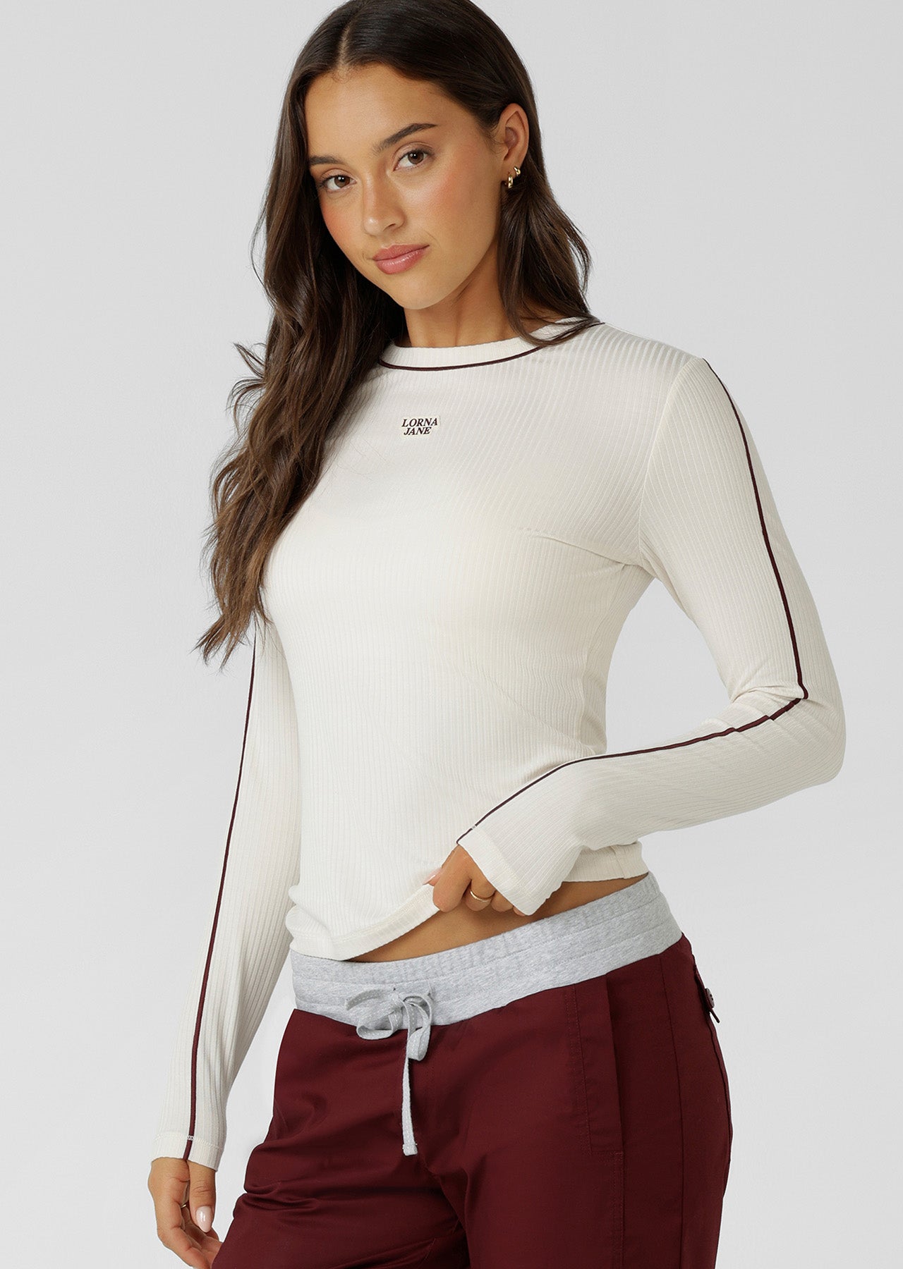 Lorna Jane Streamline Rib Long Sleeve Top - Cream