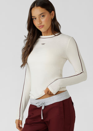 Lorna Jane Streamline Rib Long Sleeve Top - Cream