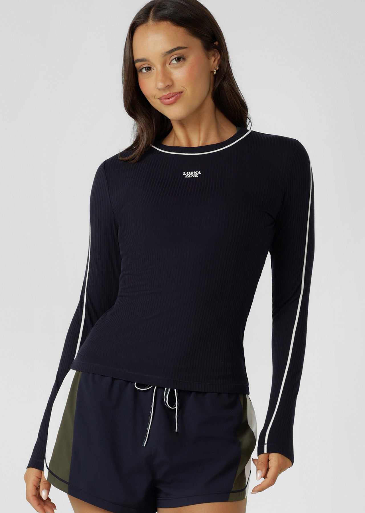 Lorna Jane Streamline Rib Long Sleeve Top - Midnight Blue