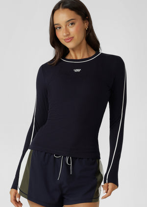 Lorna Jane Streamline Rib Long Sleeve Top - Midnight Blue