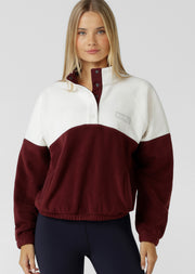Lorna Jane Summit Polar Fleece Pullover - Dark Ruby & Cream