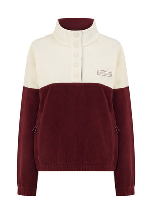 Lorna Jane Summit Polar Fleece Pullover - Dark Ruby & Cream