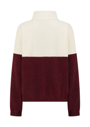 Lorna Jane Summit Polar Fleece Pullover - Dark Ruby & Cream