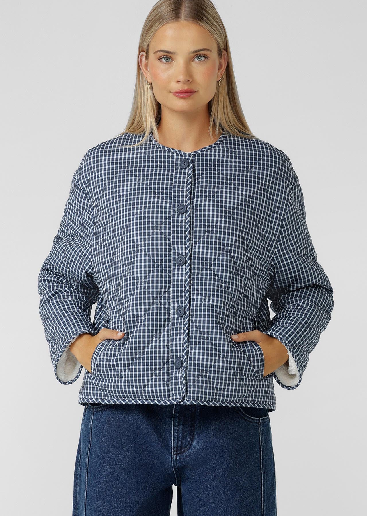 Lorna Jane Fieldline Reversible Jacket - Midnight Blue Check Print