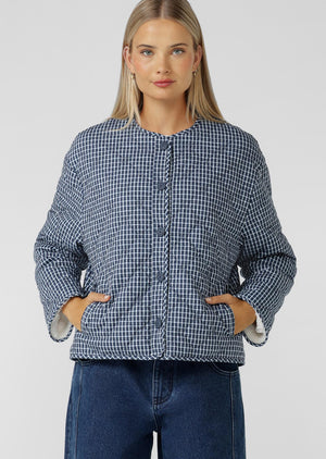 Lorna Jane Fieldline Reversible Jacket - Midnight Blue Check Print