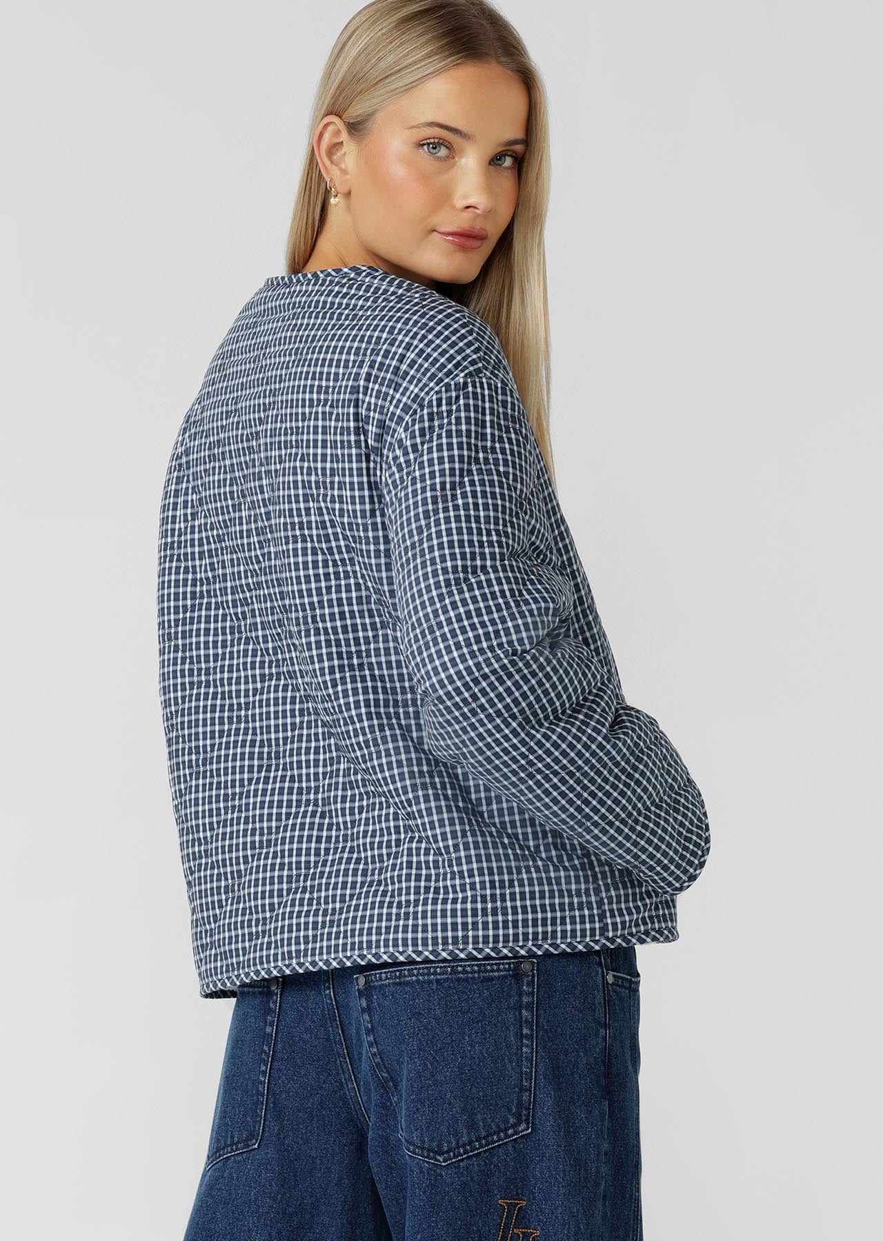 Lorna Jane Fieldline Reversible Jacket - Midnight Blue Check Print