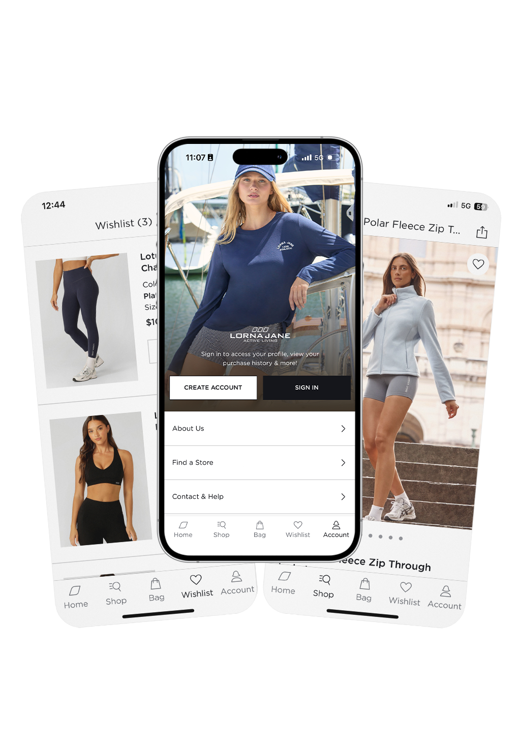 Images of screenshots from the Lorna Jane App