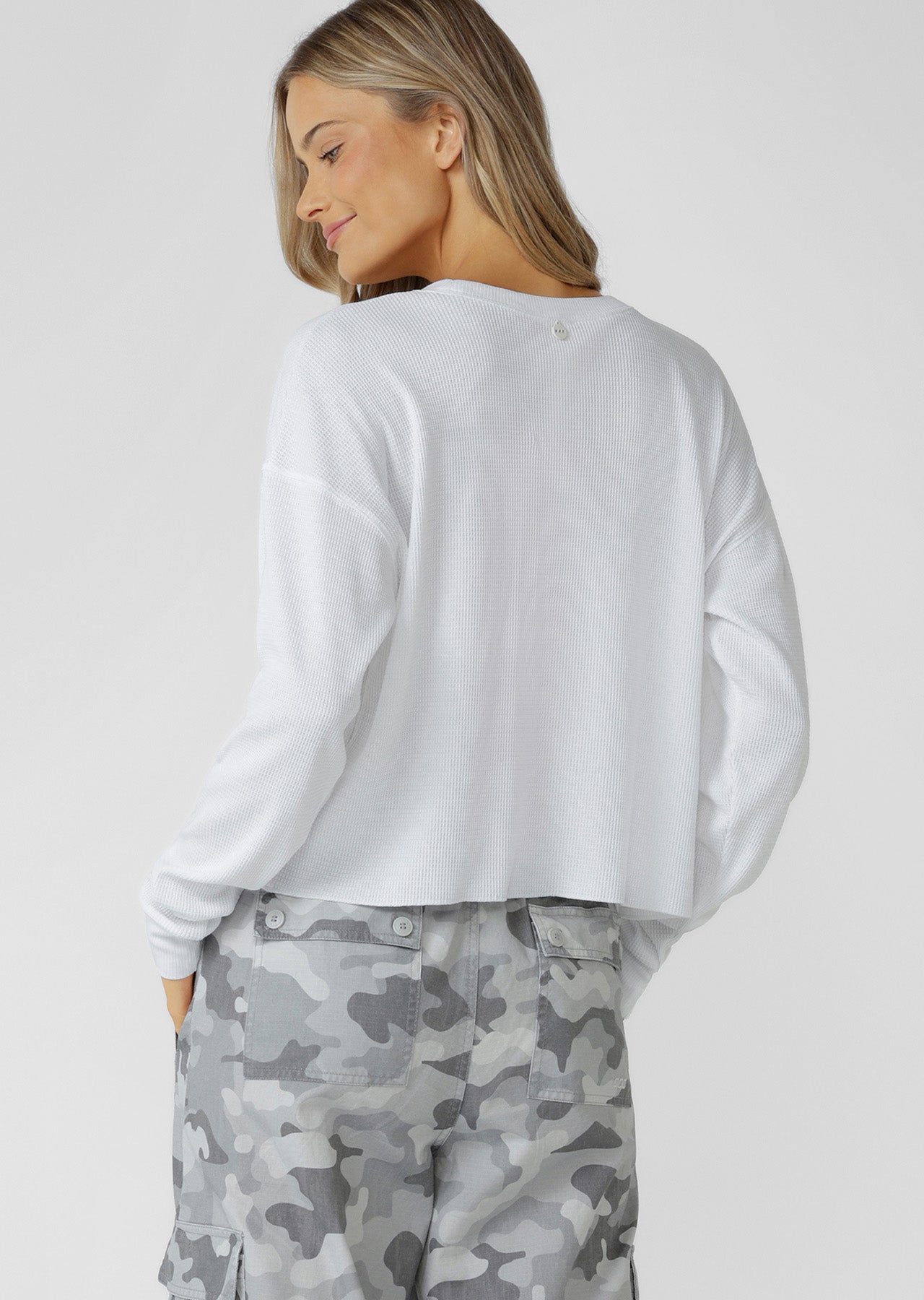 Lorna Jane Lotus Waffle Long Sleeve Top - White