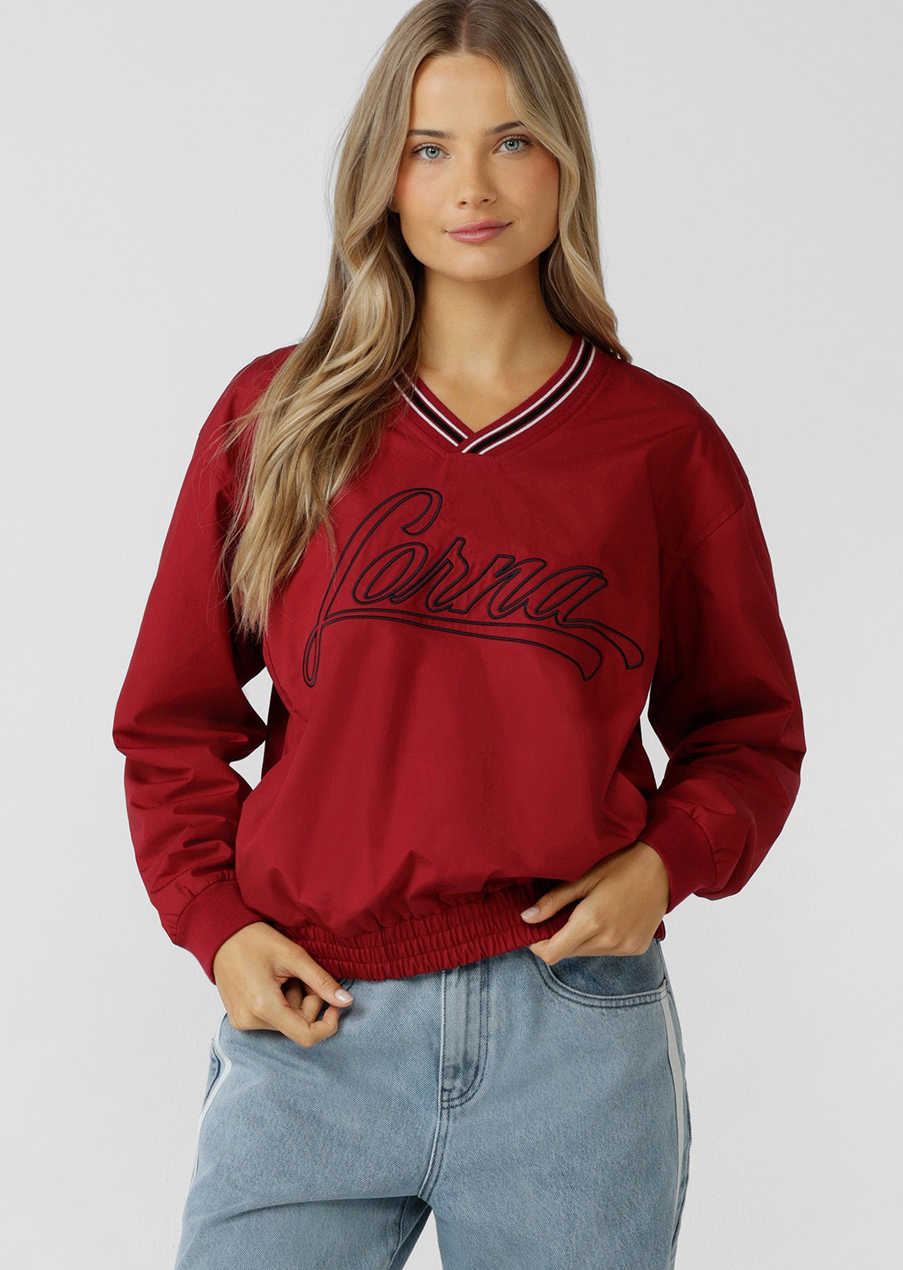 Lorna Jane Home Run V Neck Popover - Dark Red