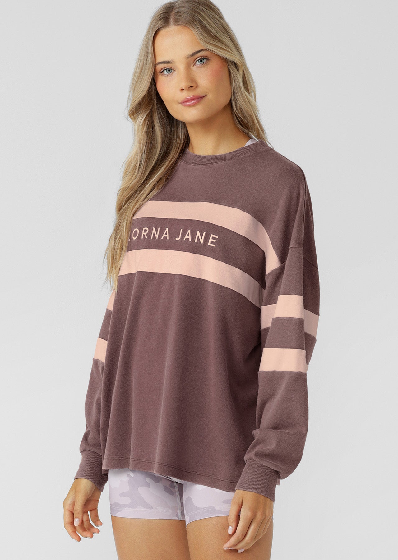 Lorna Jane Campus Oversized Washed Lightweight Sweat - Washed Stone