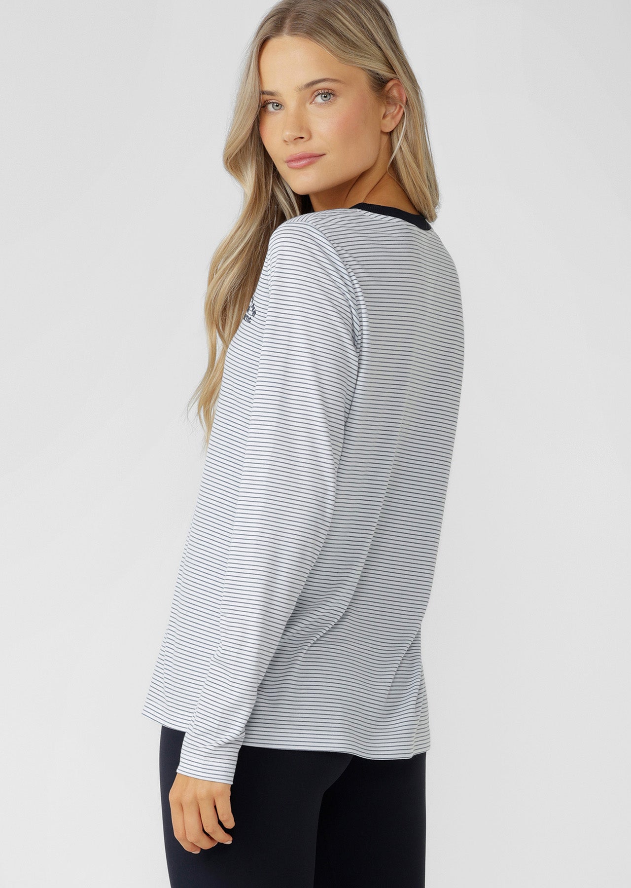 Lorna Jane Lotus Limited Edition Long Sleeve Top - Midnight Blue Stripe