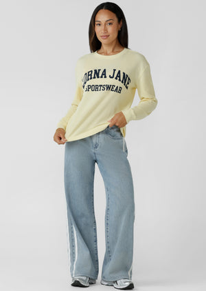 Lorna Jane Nostalgia Light Wash Denim Pants - Light Blue Washed Denim