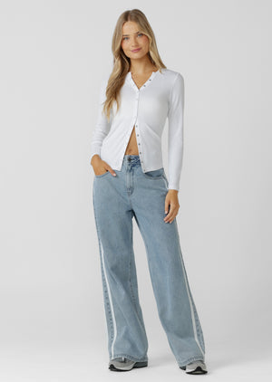 Lorna Jane Nostalgia Light Wash Denim Pants - Light Blue Washed Denim