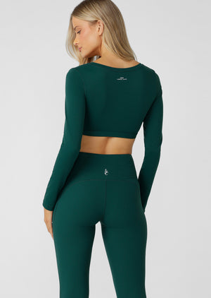 Lorna Jane Wrap It Up Long Sleeve Bra Top - Midnight Green