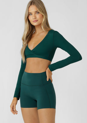 Lorna Jane Wrap It Up Long Sleeve Bra Top - Midnight Green