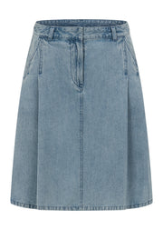Lorna Jane Relay Denim Pleat Skirt - Light Blue Washed Denim