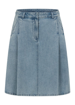 Lorna Jane Relay Denim Pleat Skirt - Light Blue Washed Denim