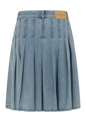 Lorna Jane Relay Denim Pleat Skirt - Light Blue Washed Denim