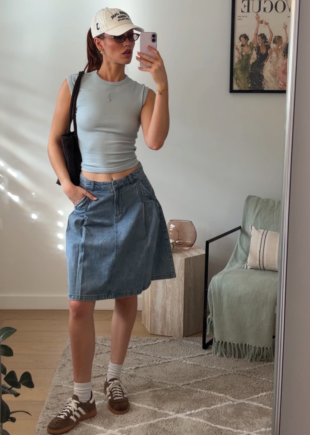 Lorna Jane Relay Denim Pleat Skirt - Light Blue Washed Denim