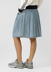 Lorna Jane Relay Denim Pleat Skirt - Light Blue Washed Denim