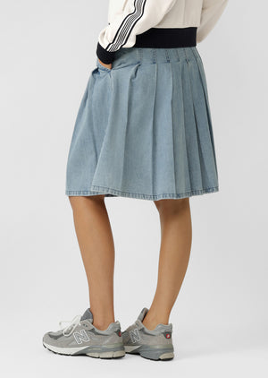 Lorna Jane Relay Denim Pleat Skirt - Light Blue Washed Denim