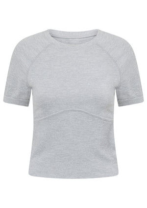 Lorna Jane Seamless Contour Short Sleeve Top - Light Grey Marl