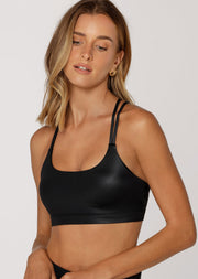 Lorna Jane Wet Look Strappy Sports Bra - Black